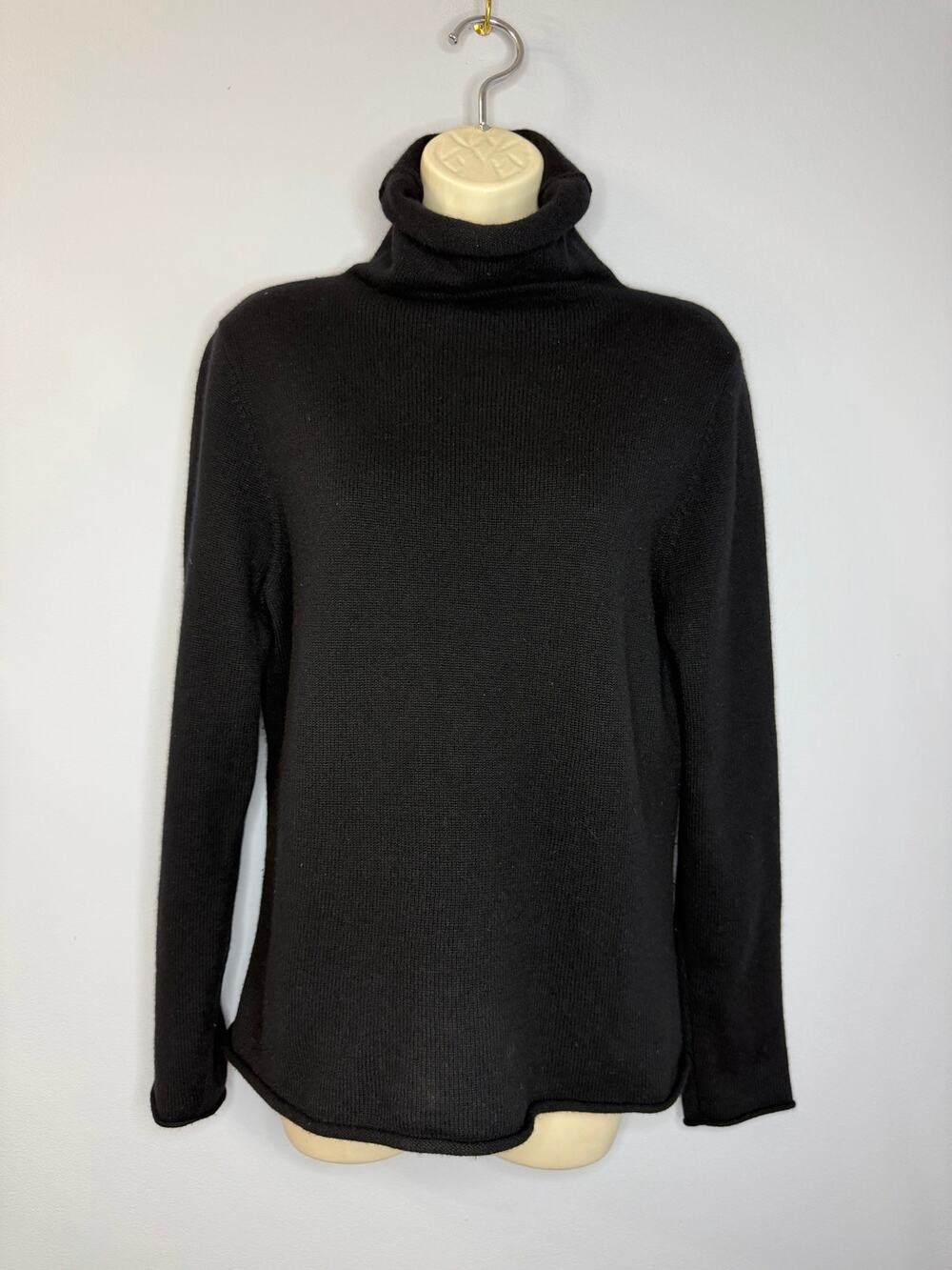 Eileen Fisher Cashmere Rollup High Neck Black Sweater Luxury Soft Sz M